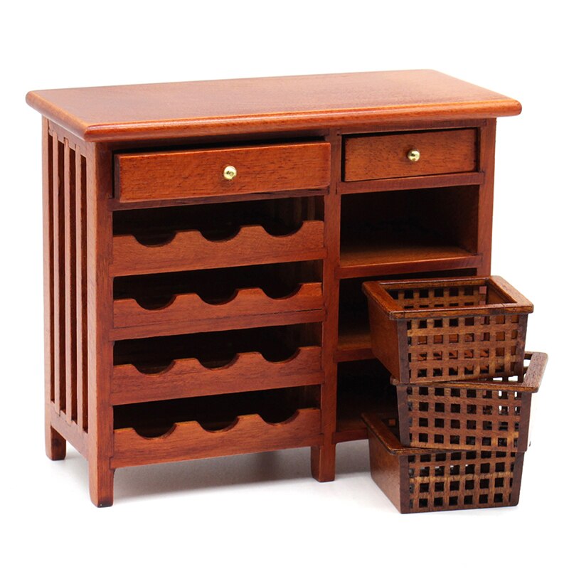 1pc 1:12 mini mahoń wina cabinetfurniture wyświetlacz kuchnia drewniane pudełko miniaturowe akcesoria kuchenne symulacji Model domku dla lalek