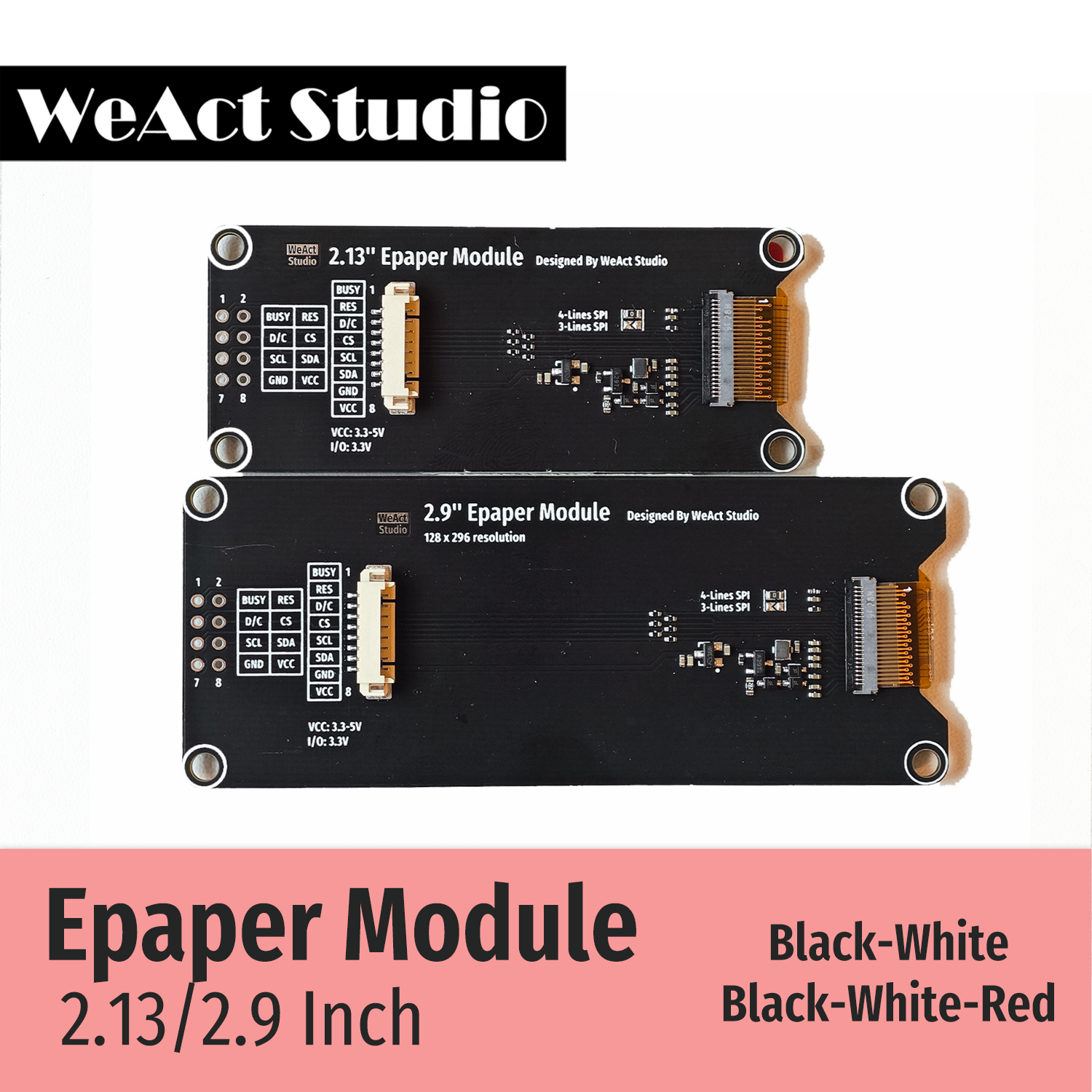 WeAct 2.9'' 2.13" 2.9 2.13 Inch Epaper Module E-paper E-Ink EInk Display Screen SPI Black-White Black-White-Red