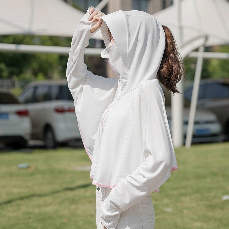 Sudadera con capucha antisol para hombre y mujer, ropa fina con capucha y cremallera, protección solar para deportes, correr y ciclismo, LDF668: Talla única / White