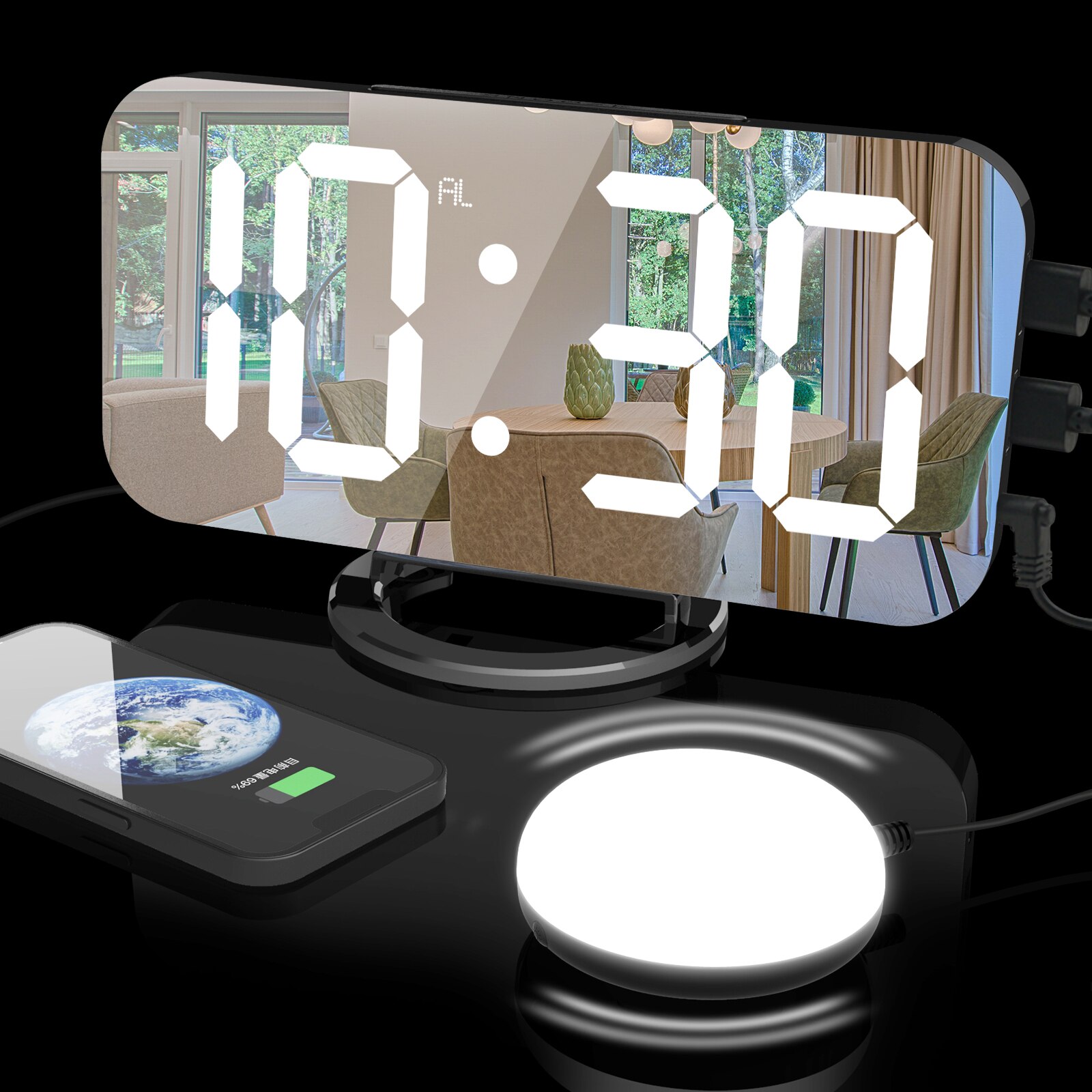 Led Vibration Alarm Clock Multifunctional Dual USB Charging Mute Bedside Luminous Automatically Adjust Brightness: black