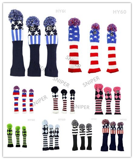 Golf Hout Club Cover #1/#3/#5 Driver/Fairway Hoofd Covers Pom Pom Gebreide lange-Hals Sok Stijl Golf Headcovers