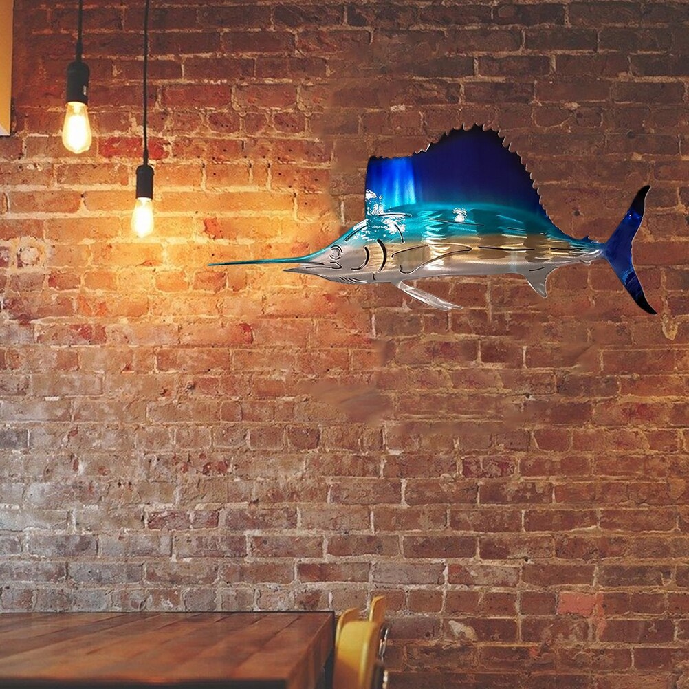 Metal Fish Wall Hanging Art Decor Bathroom Sculptures Miniatures Iron Fish Crafts Marine Home Garden Decoration Ornaments