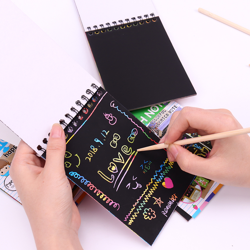 1PC Kleur Scratch Note Zwart Karton Creatieve DIY Draw Schets Notities voor Kids Toy Notebook Tekening Speelgoed Schoolbenodigdheden