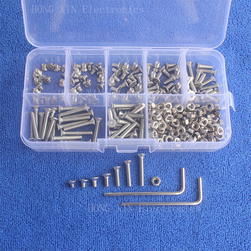280 Pcs Rosca Métrica M3 countersunk Head falt Variedade set kit Hardware Prendedor de Parafuso parafusos de Aço Inoxidável Hex parafuso Nozes