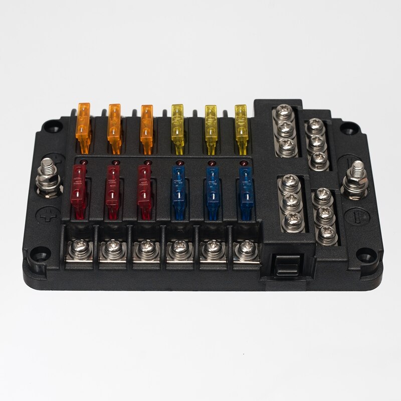 12-Way Blade Fuse Blok Met Led Lndicator, Fuse Box Holder Waterdicht Met Negatieve Circuit