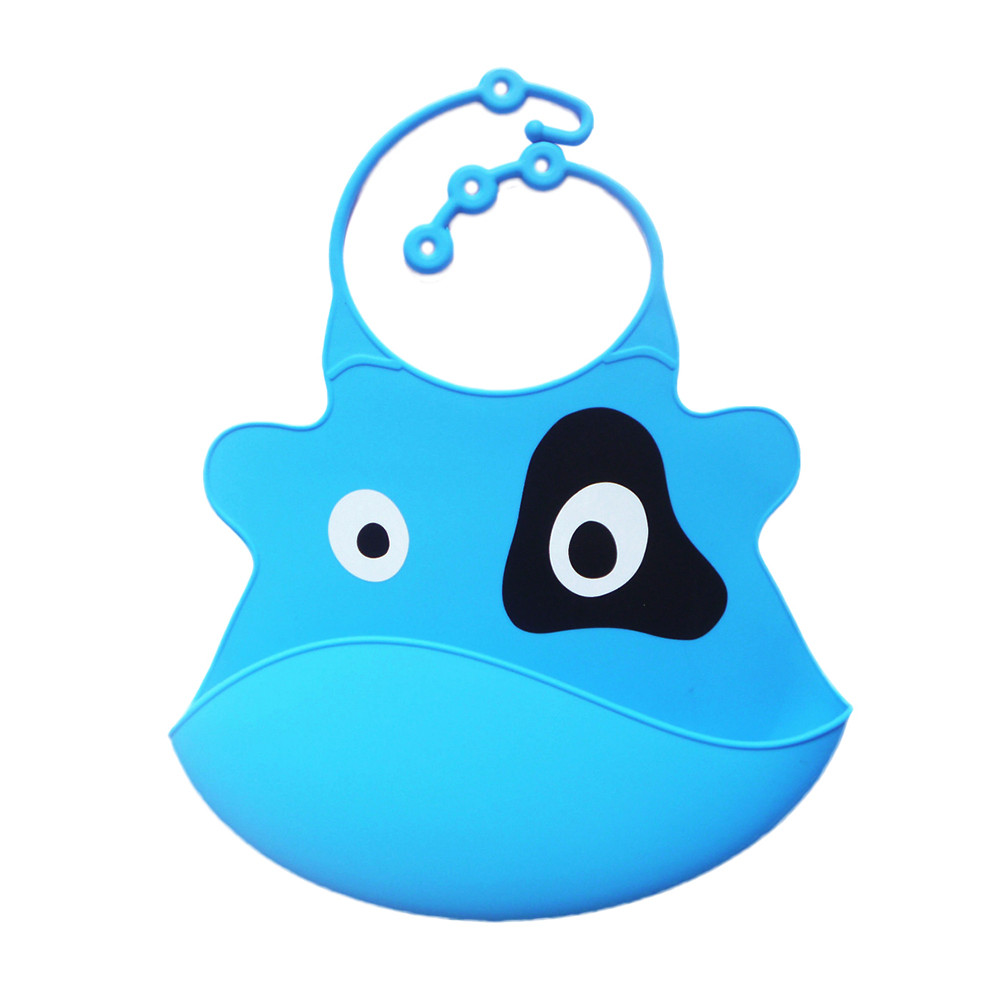 Waterproof Saliva Dripping Bibs Cute Kid Infant Bibs Baby Soft Silicone Bib cute adjustable baby bibs babero con mangas: Blue