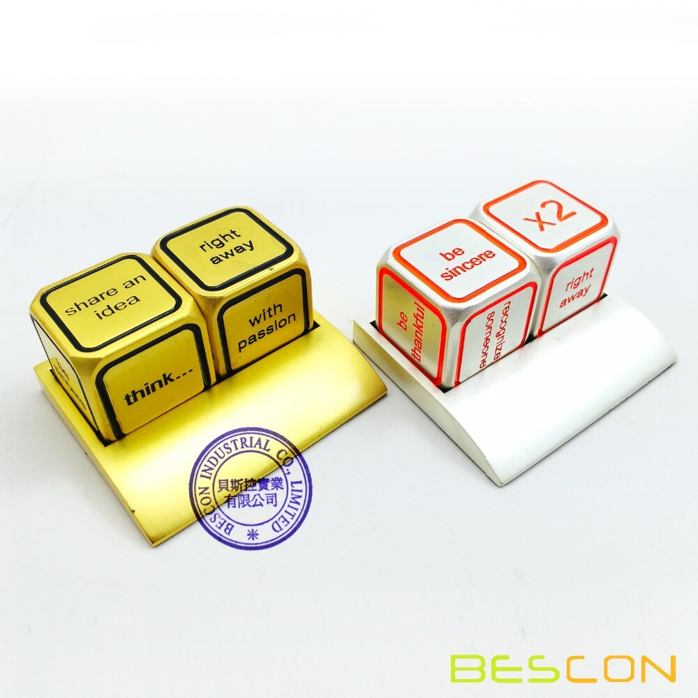 Bescon Promotionele Motivatie Solid Metallic Dobbelstenen Set, 2 Stuks Motivatie Desktop Metal Dice Set Een Inch D6 Matt Golden