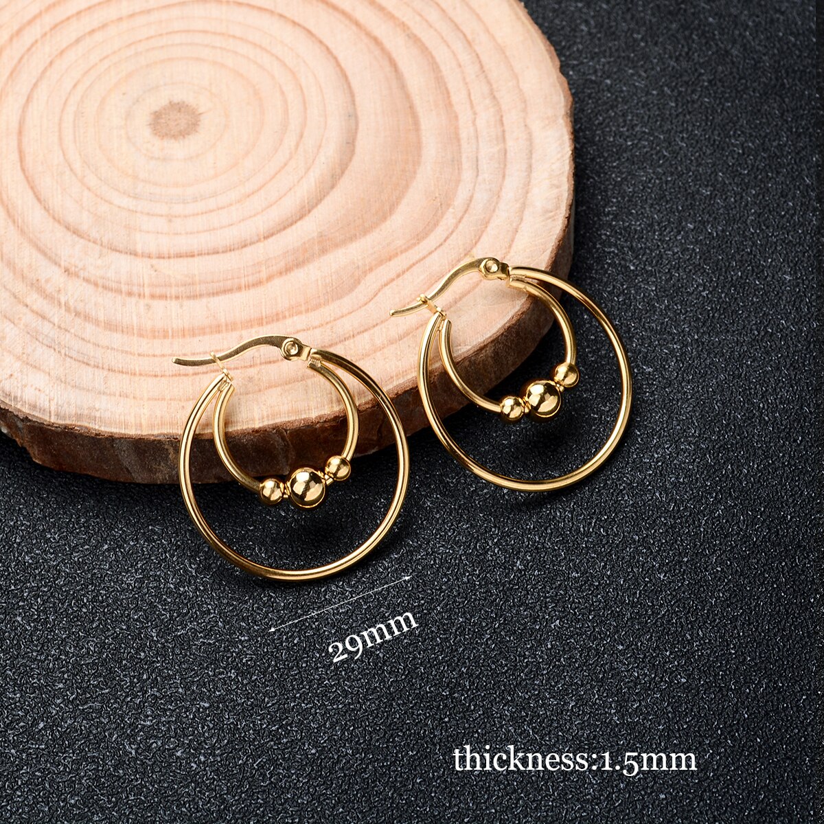 316l Stainless Steel Earrings Hoops With Ball Earing Double Layer Different Circle Round Gold Big Large Thick Hoop Earring