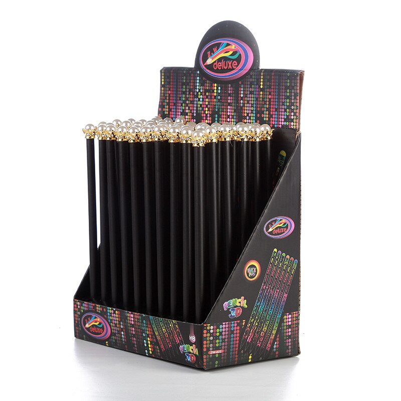 20pcs kawaii black wooden pencil lot pearl crown pencil for school office writing supplies korean HB standard pencil