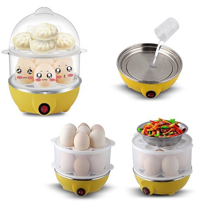 2-Layer Rapid Egg Cooker Steamer Electric Egg Poacher Boiler 14 Egg Capacity Removable Tray GQ