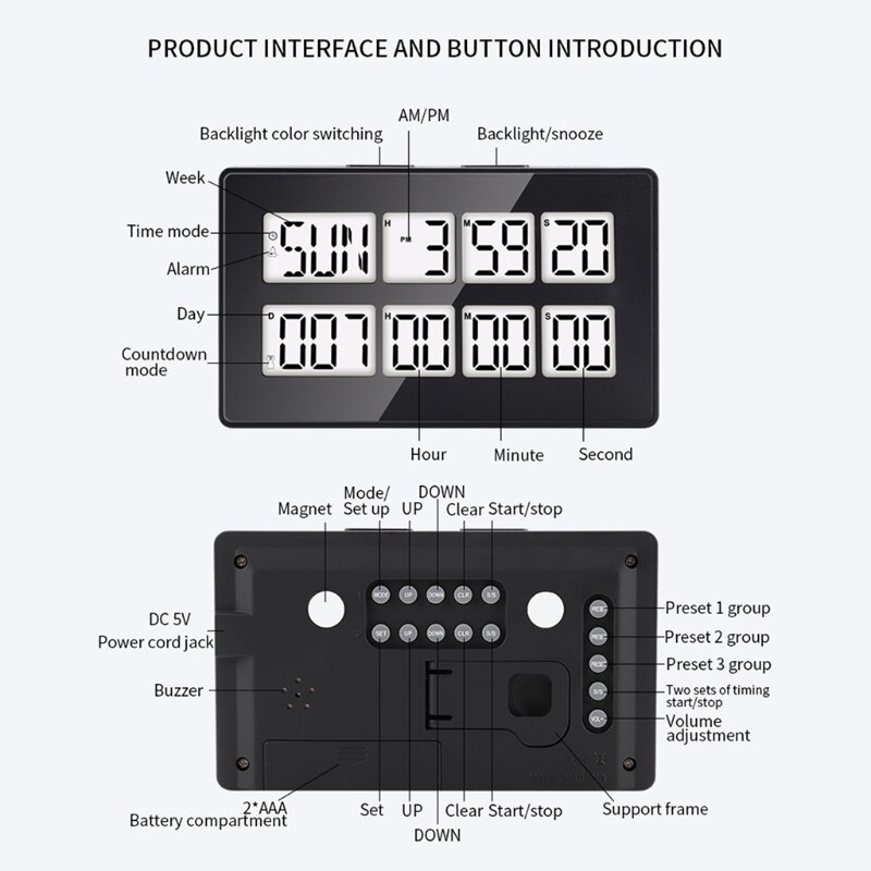 Dual Kitchen Timer Cooking Timer 2 Channels Count Up ＆ Down Timer with Magnetic Back 999 Days 7 Colors Backlight