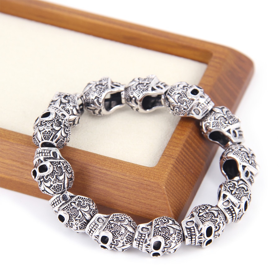 Hemiston punk perle kranium med lilje armbånd , 16cm-25cm,  fine smykker til kvinder og mænd  ts 021