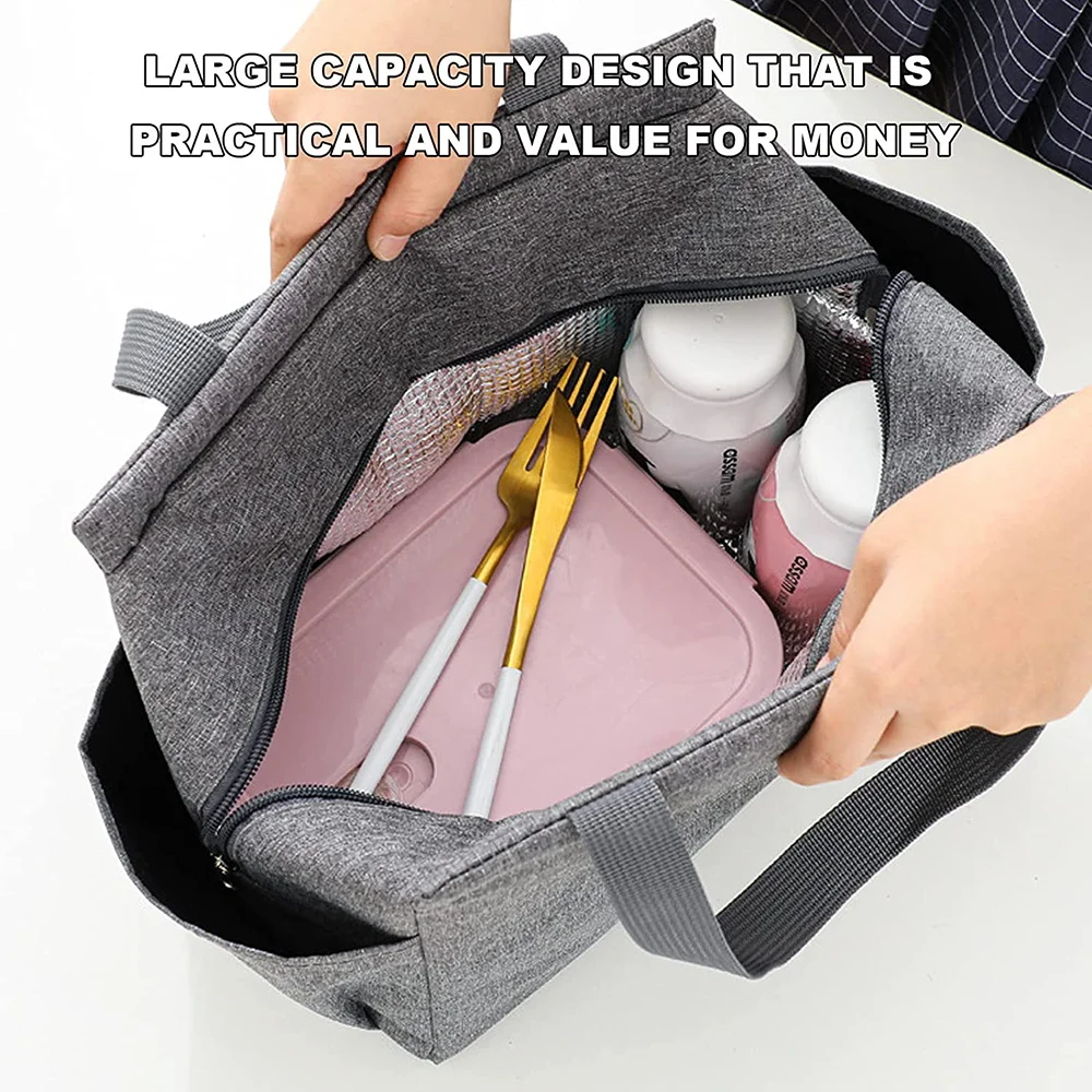 Lunch Bag Aesthetic Thermal Bag Grey Color Pocket Cute Sweet Garland Letter Series Printing Tote Food Storage Bag Convenient Kid