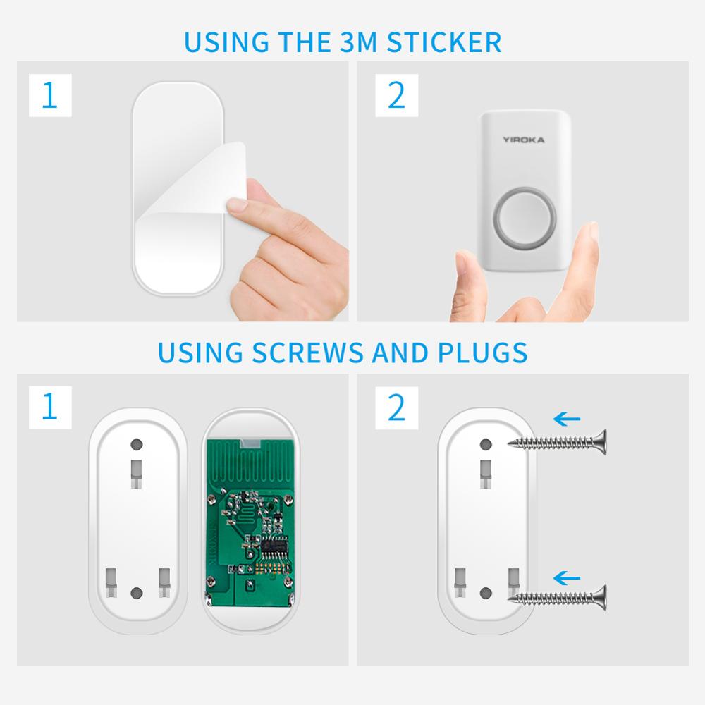 Campanello senza fili di autoalimentazione pulsante cinetico campanello per porta 58 melodie indicatore LED campanello per porta Kit Wireless ricevitore trasmettitore set
