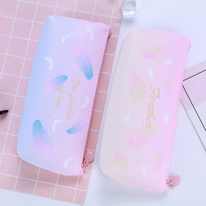 Leuke Lederen Veer Pen Etui Student Briefpapier Tas Grote Capaciteit Opbergtas Portemonnee Kantoor Etui