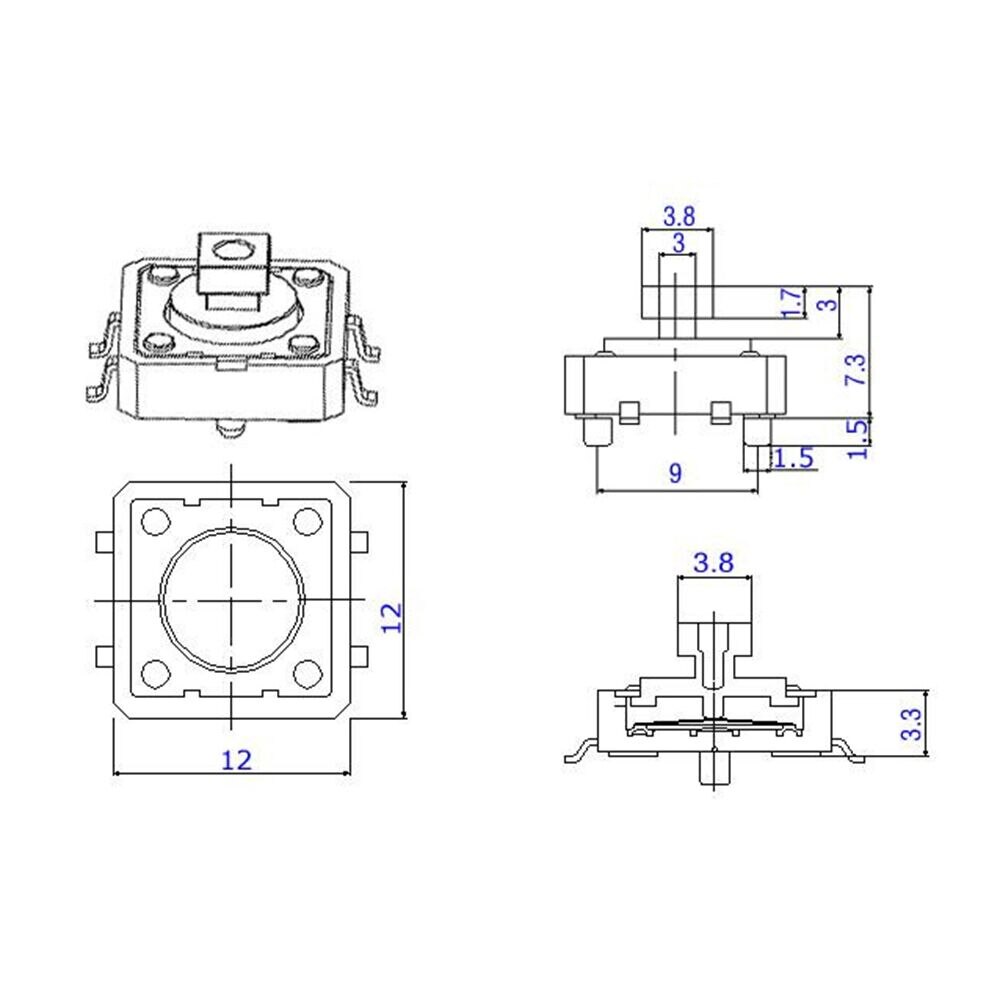 Tactile Push Button Switch Momentary 12*12*7.3MM Micro Switch Button + 5 Colors Tact Cap for DIY Kit