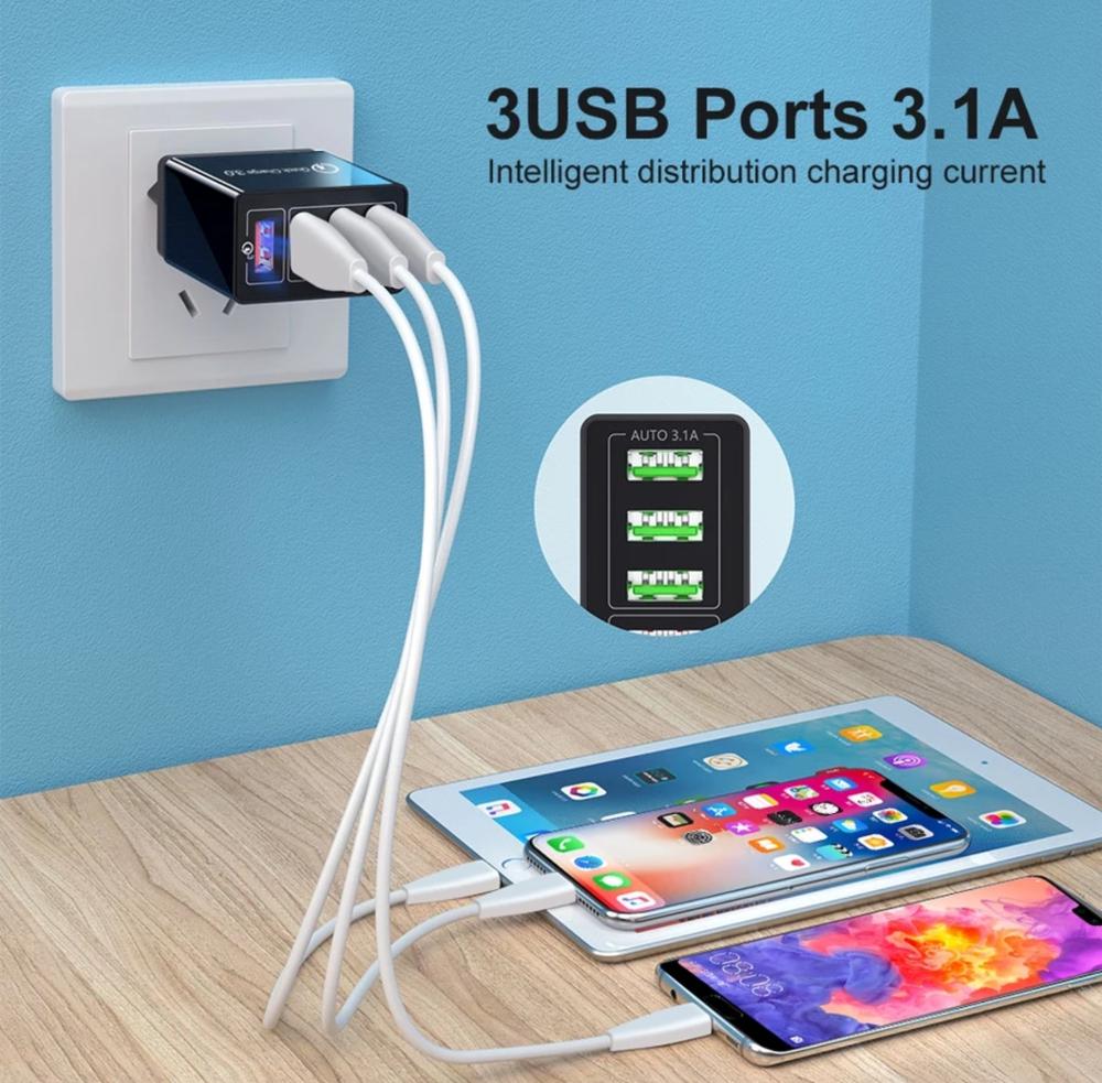 48 W Mobiele Telefoon Oplader Qualcom 3.0 + 3x3.1 EEN Uitgang + 1m Micro USB C Snelle kabel. Ultra Snellader. Iphone Samsung