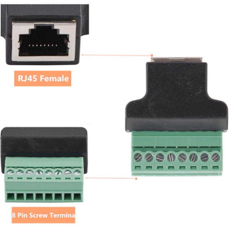 Good RJ45 Ethernet male and female TO 8-pin screw terminal converter RJ45 socket connector adapter for CCTV DVR