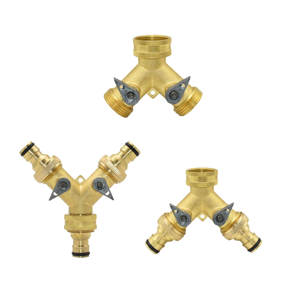 Brass 3/4" 2-way Garden Tap Y Irrigation Valve Hose Water Splitter Garden Hose Quick Connector 1 Set