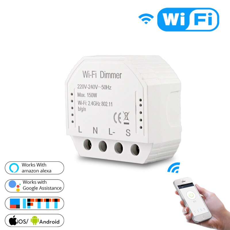 2 Way Wifi Dimmer Switch LED Smart Breaker Module Remote Control Compatible with Alexa Echo Google Home