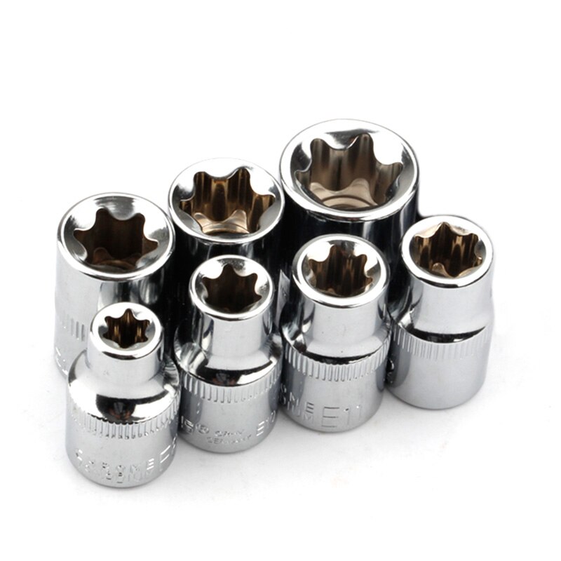 7pcs 3/8 Inch Star Torx Screwdriver Bit E Socket Wench Head Hand Tools Repair Kit E8 E10 E11 E12 E14 E16 E18 E20