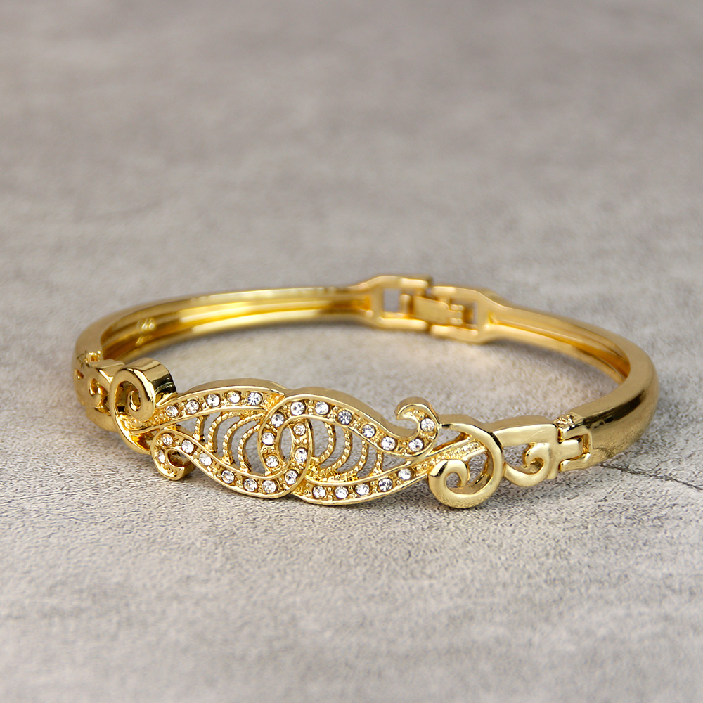Brazalete Sunspicems Marruecos, pulsera fina para mujer, brazalete de cristal árabe, pulsera con lazo, Color dorado de 18 quilates, joyería de novia de Dubái: Chapado en cobre envejecido