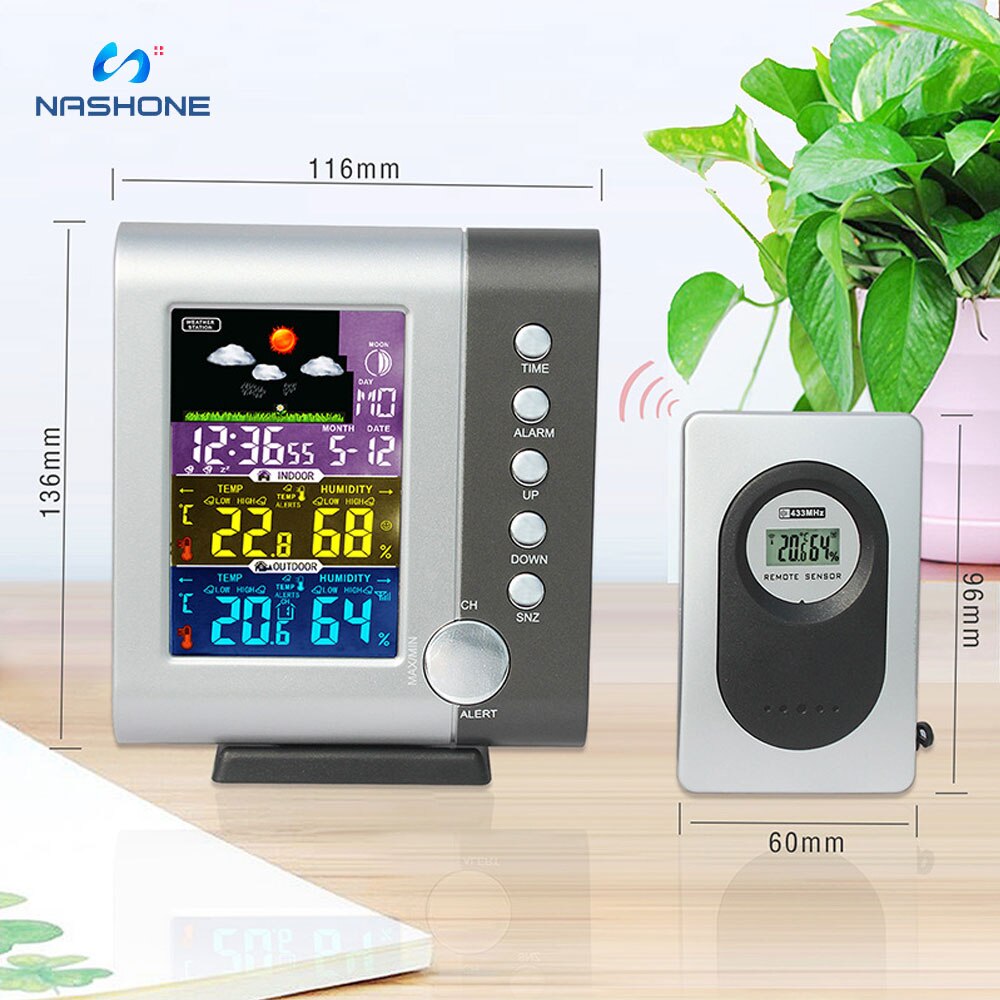 Draadloos weerstation binnen- en buitenthermometer hygrometer met sensor lcd-kleurenscherm digitale temperatuur-vochtigheidsmonitor