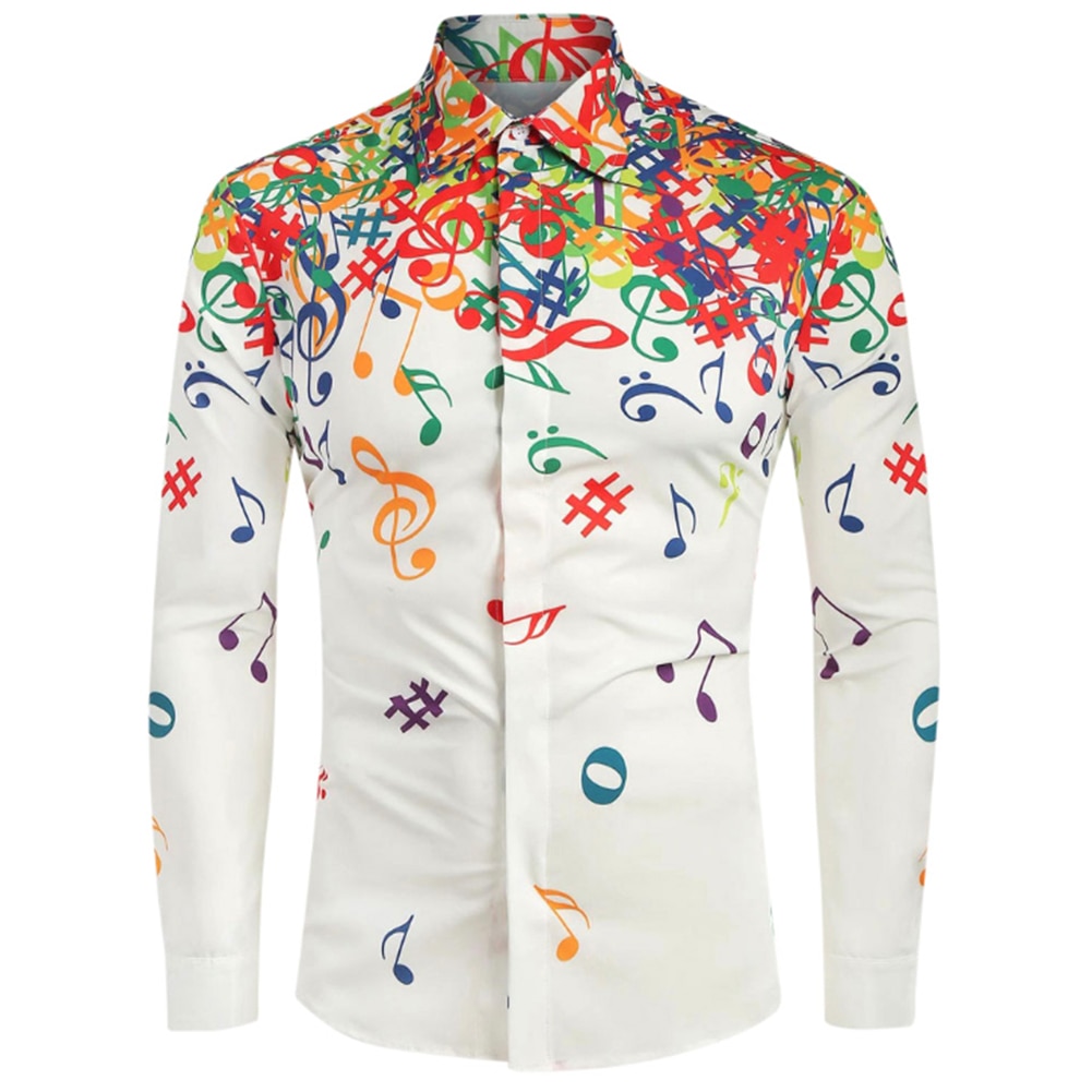 Décontracté hommes automne symboles musicaux imprimer à manches longues boutons vers le bas chemise mince corée symboles de musique en vrac décontracté à manches longues chemise