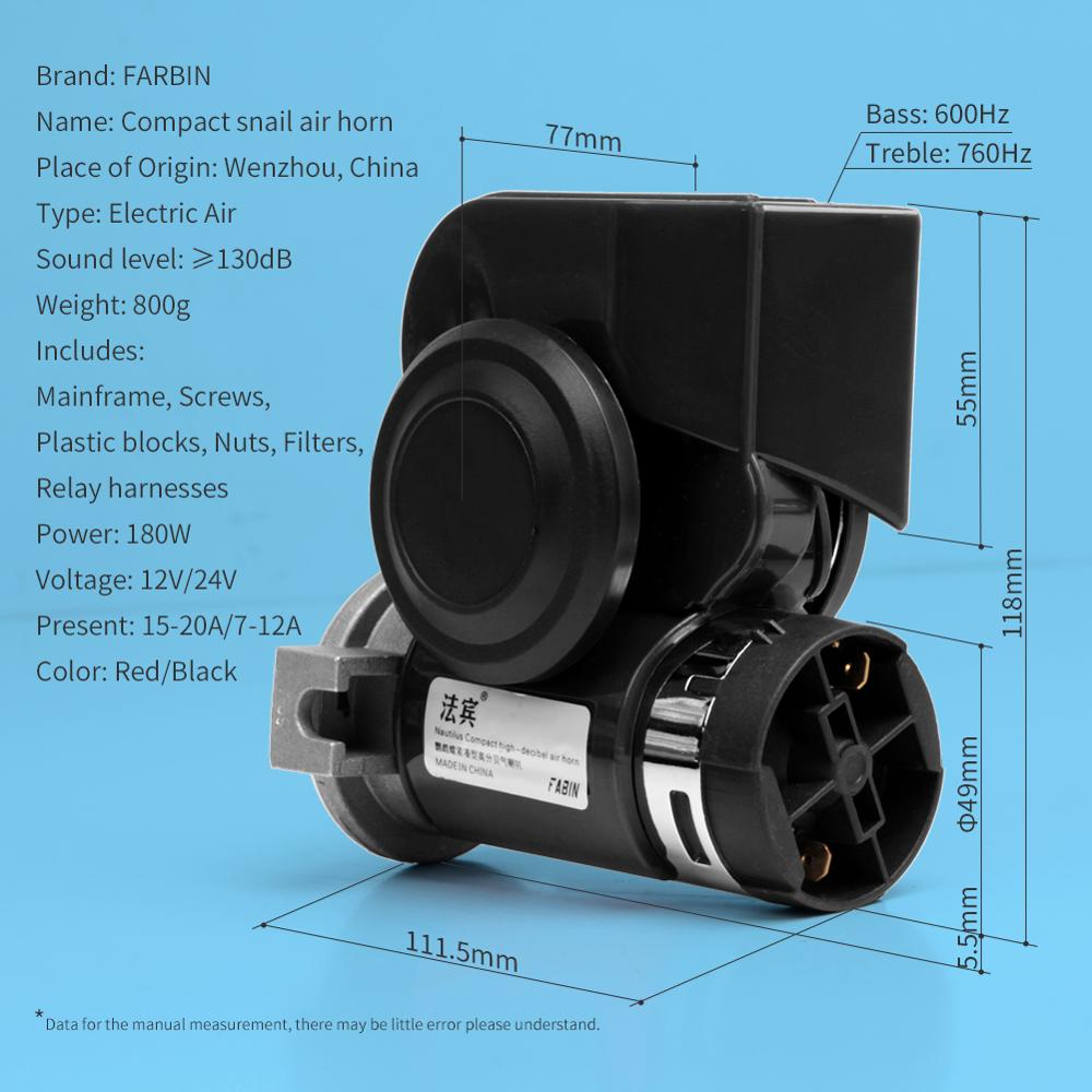 FARBIN Compact Air Horn mit Kompressor 12V/24V 150db Schnecke Elektrische Auto Horn Super Laut mit Verdrahtung harness