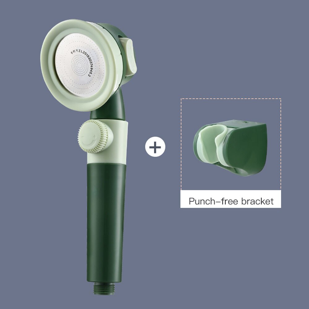 Pressurized Shower Head High Pressure Water Saving Perforated Free Bracket Hose Adjustable Bathroom Accessories Shower Set: Green suit 2