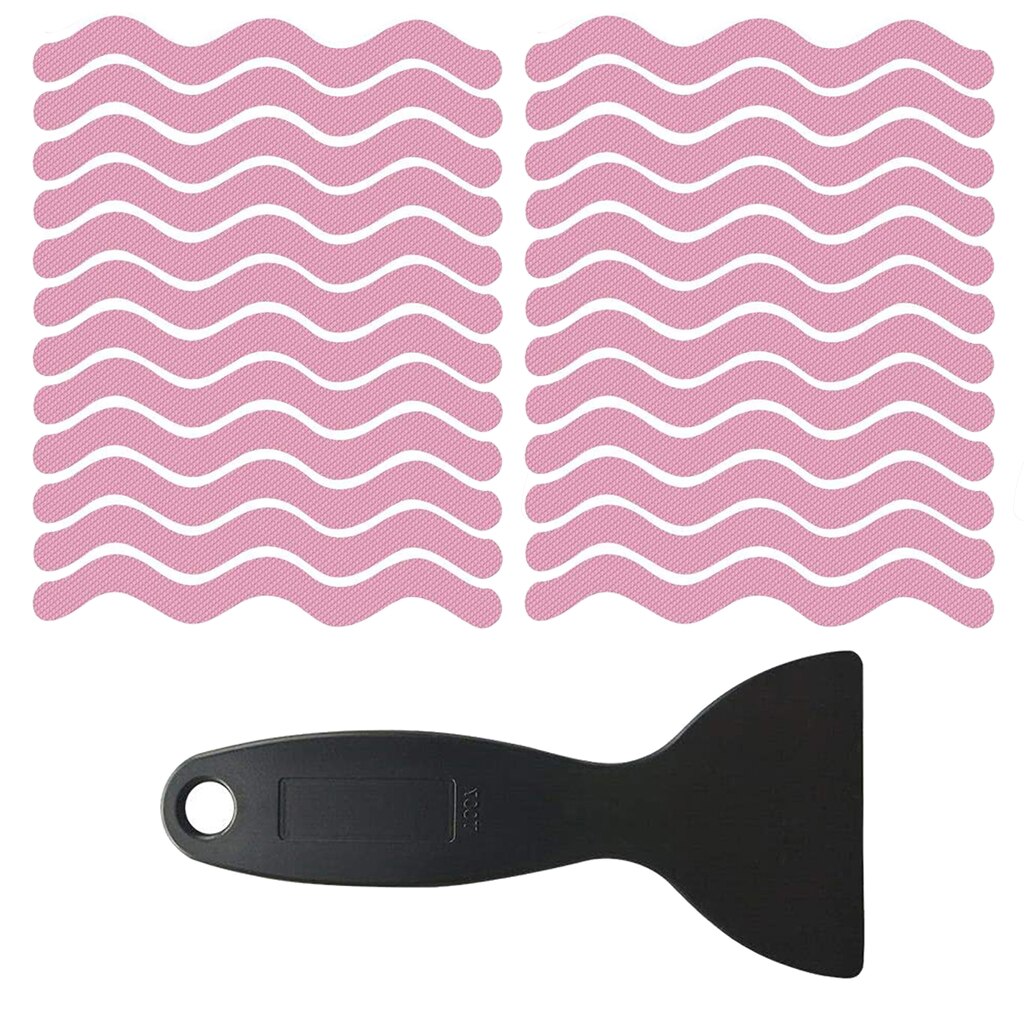 24pcs Bathtub Stickers Anti Slip Bath Tape Shower Pad With Shovel For Stairs Outdoors Safety Shower Strips Mat Textured Treads: Pink