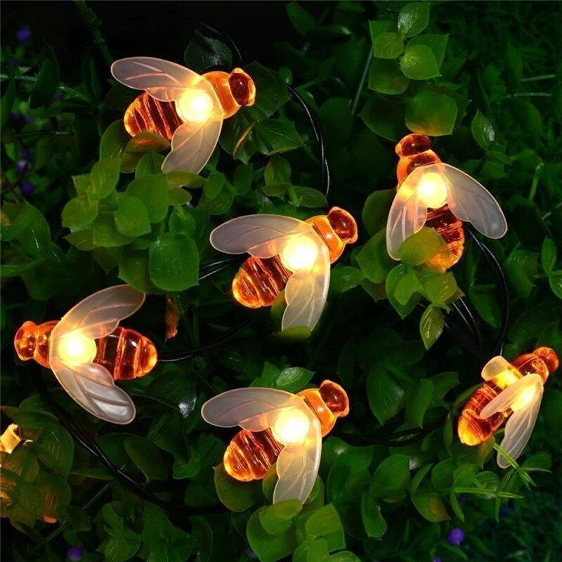 Solar Light 30/50 LED Honey Bees Solar Outdoor Light String Garden Fence Lawn Path Decoration Waterproof Xmas Solar Lamp: Warm white / 12M 100LEDs