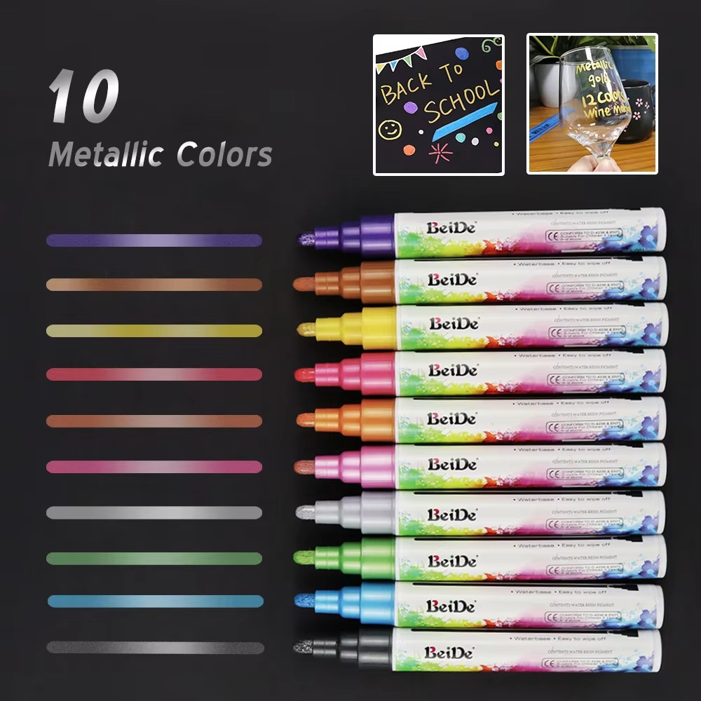 Metallic Kleur Vloeibaar Krijt Marker Set Nat/Droog Wissen Krijt Venster Marker Pennen voor Steen Papier Metalen Kunst schilderen