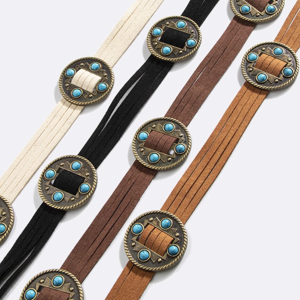 Faja trenzada con borlas simples para mujer, cinturón con cuentas, cadena de cintura bohemia, faja de estilo occidental, pretina de estilo étnico para chica