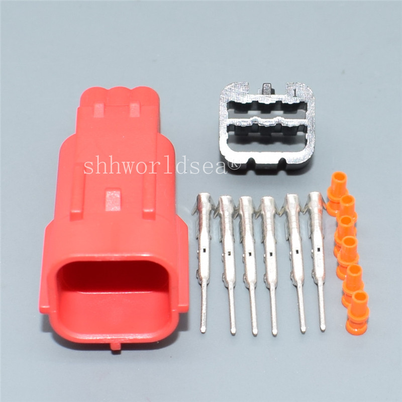 1 Juego de enchufe de diagnóstico OBD de coche rojo de 6 pines macho hembra enchufe Universal automático conector automotriz cubierta de protección de MWTPB-06-1A-R