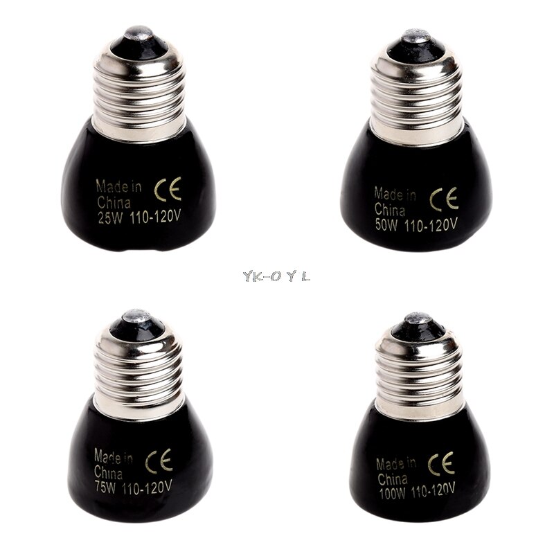 Luz de calefacción para mascotas, 25W, 50W, 75W, 100W, Mini lámpara de calor infrarroja de cerámica, Bombilla negra para incubadora de reptiles, 110 - 120 V