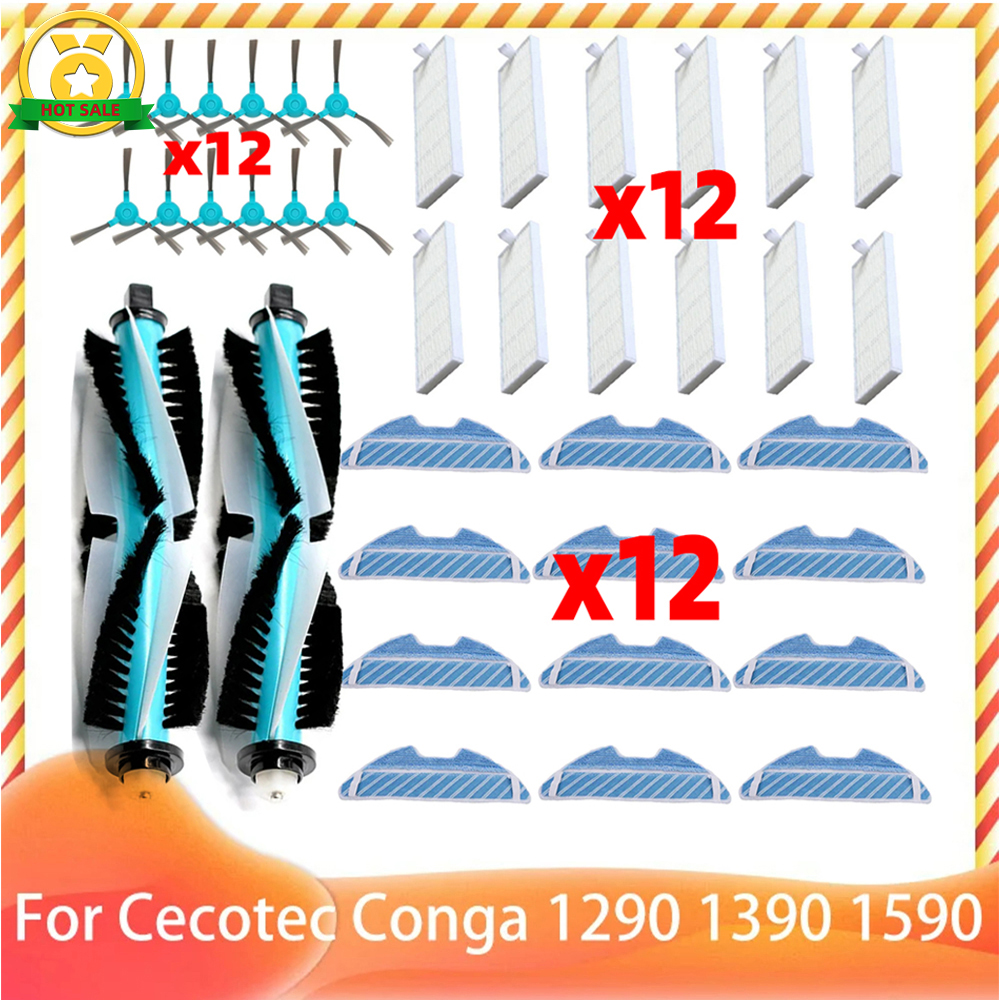 Compatible con Cecotec Conga 1290 1390 1590, accesorios, rodillo, Cepillo Lateral principal, filtro Hepa, fregona, repuestos