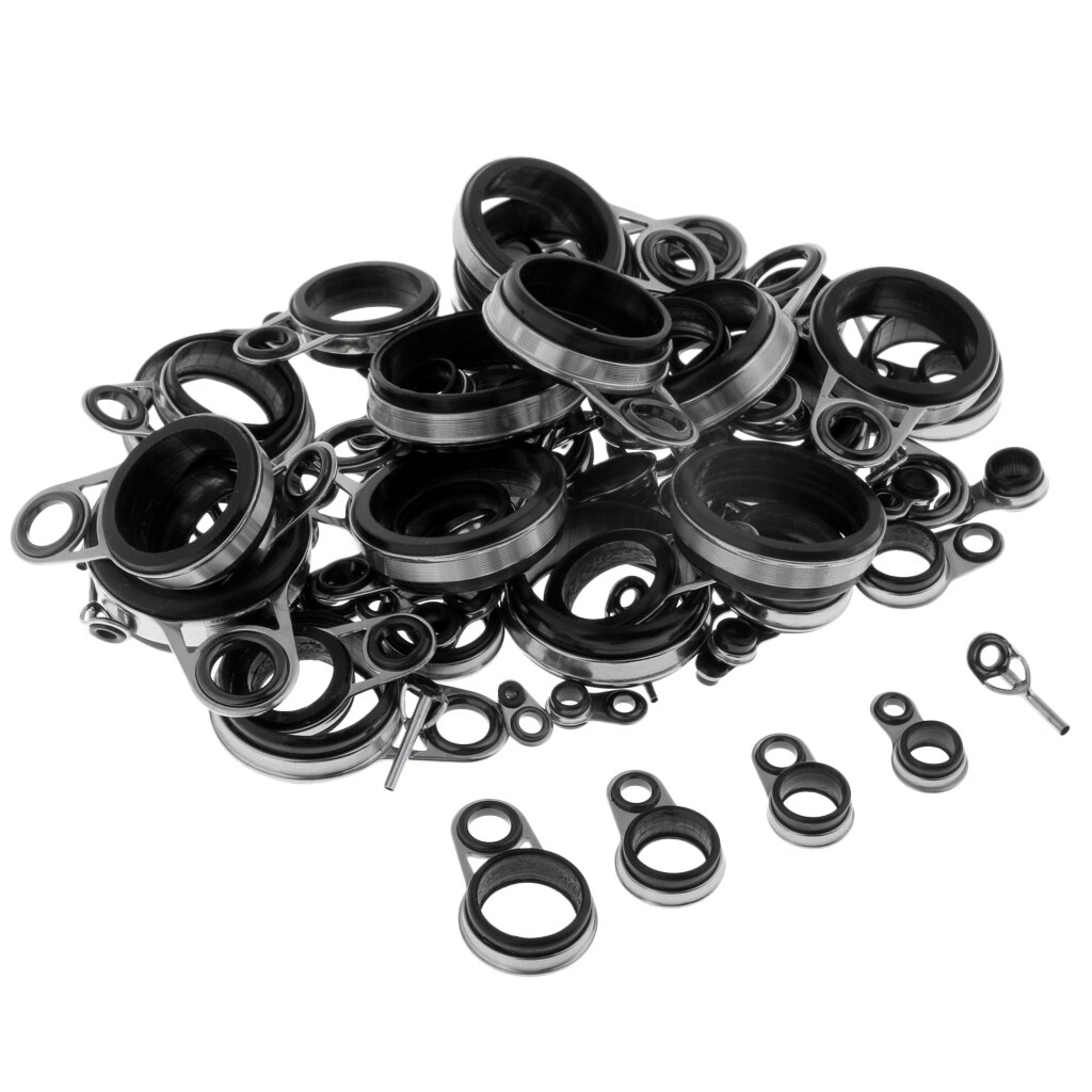 MagiDeal 78pcs Fishing Rod Guides Top Tips Ring Spinning Telescopic Casting Rod Guides Firmly Mount 0.8mm-8.3mm -Mixed Size