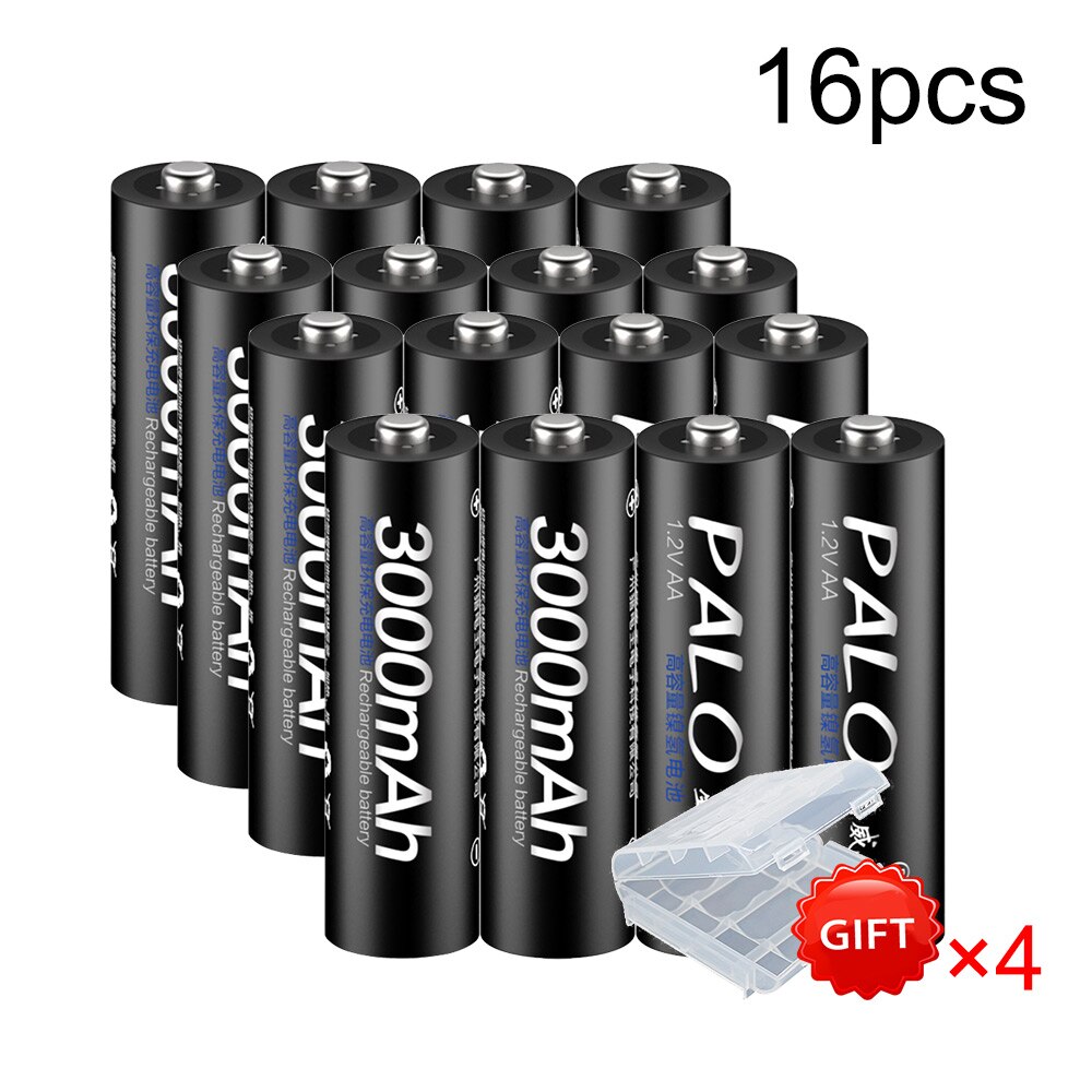PALO 1.2v AA battery 3000 mAh AA Rechargeable Battery NI-MH AA batteries for Clocks, computers, toys,Mouse batteries: 16pcs AA battery