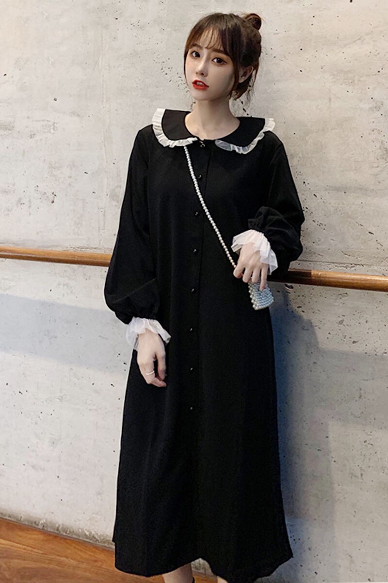 Zomer Japanse School Uniform Meisje Cartoon Black Sailor Kraag Jurken Schooluniform Meisjes Preppy Leuke Longsleeve Casual Jurk