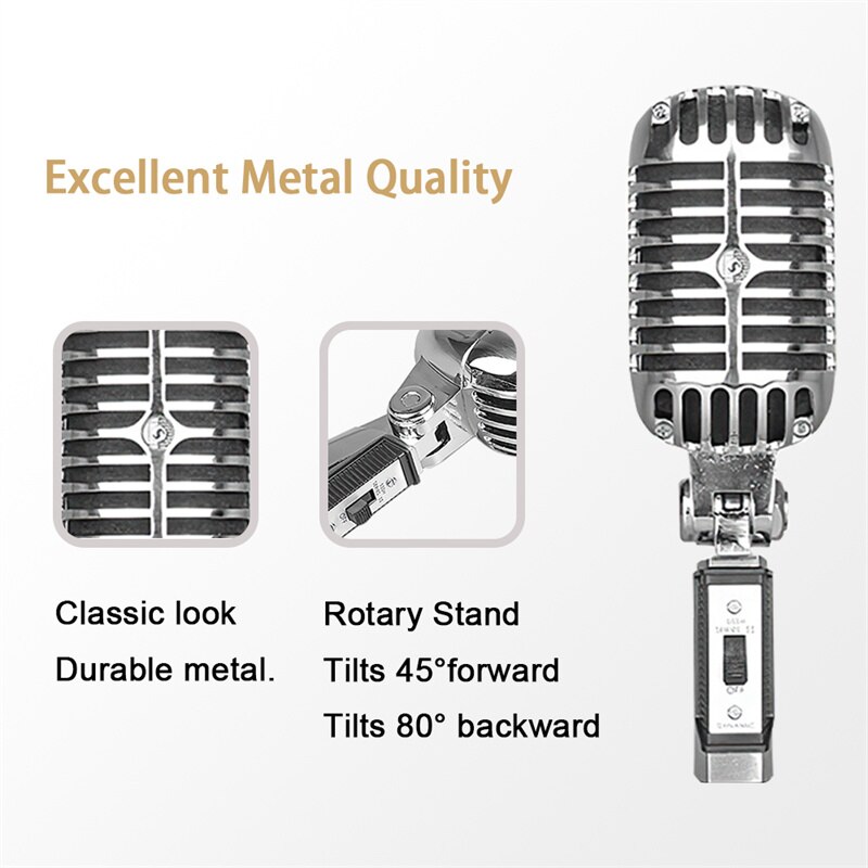 Micrófono de Metal Vintage para SHURE 55SH, micrófono Vocal dinámico clásico, soporte Universal para actuaciones en vivo, Karaoke