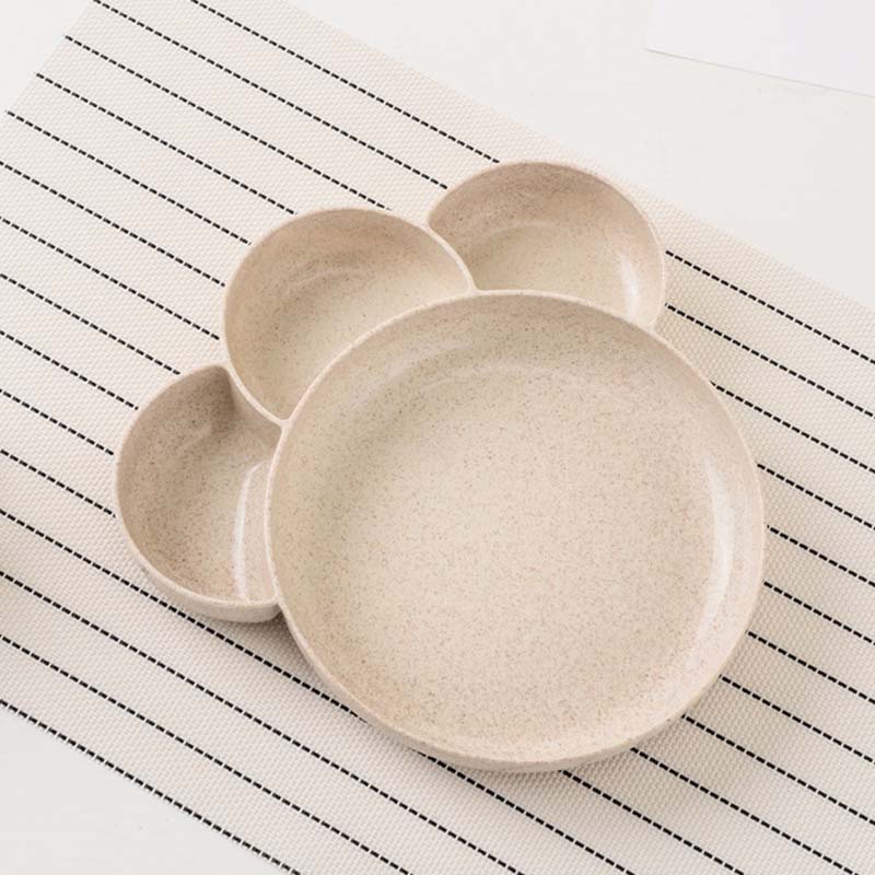 Bebê infantil comida tigela pratos de frutas bonito dos desenhos animados almoço bandeja crianças prato de mesa: Beige 4 Grids Bowl