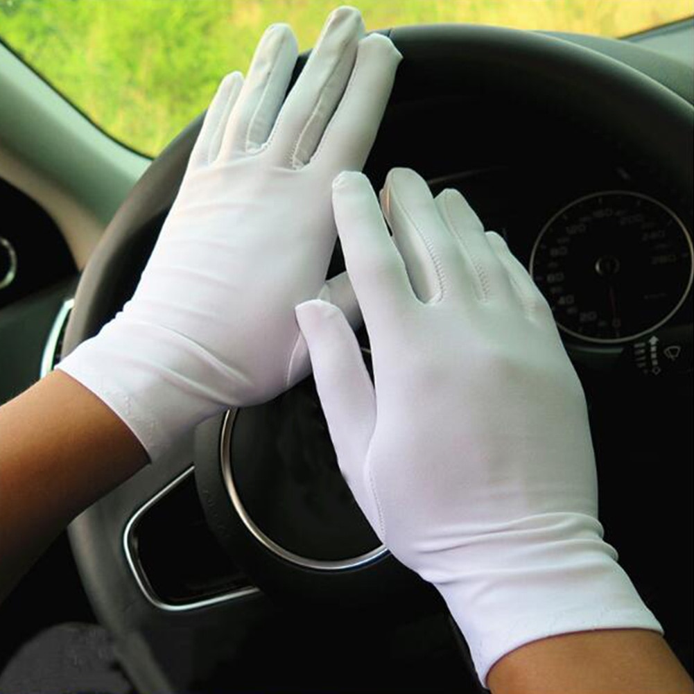 Guantes blancos y negros de para hombre y mujer, guantes finos elásticos, guantes de joyería ajustados para baile, guantes para conducir en la muñeca, guantes de dedo completo para camarero