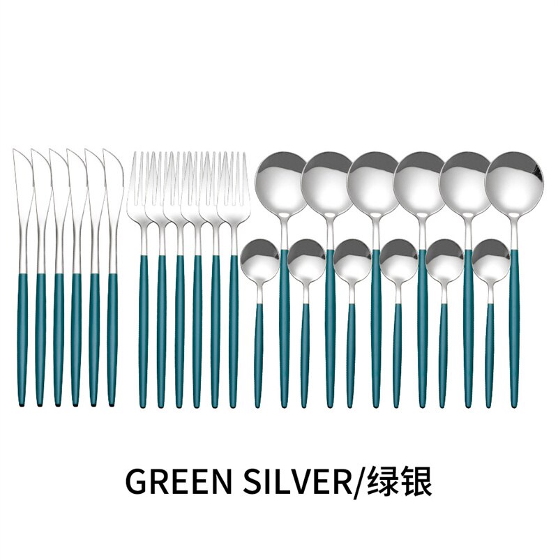 Couverts en acier inoxydable, 24 pièces, service de table, cuillère, couteau, fourchette, couteau, portugais occidental: GreenSliver