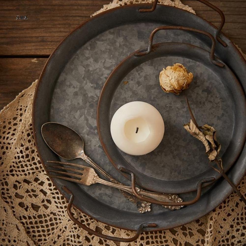 Cake Bread Tray Dual Handle Metal Decorative Multi-purpose Round Shape Cake Bread Tray Serving Tray for Decoration