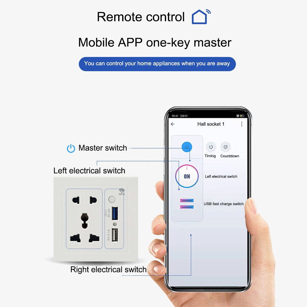 WiFi Smart Socket Wireless Universal Outlet Power Control Sockets USB Charger Adapter Work With Google Assistant Alexa Dueros