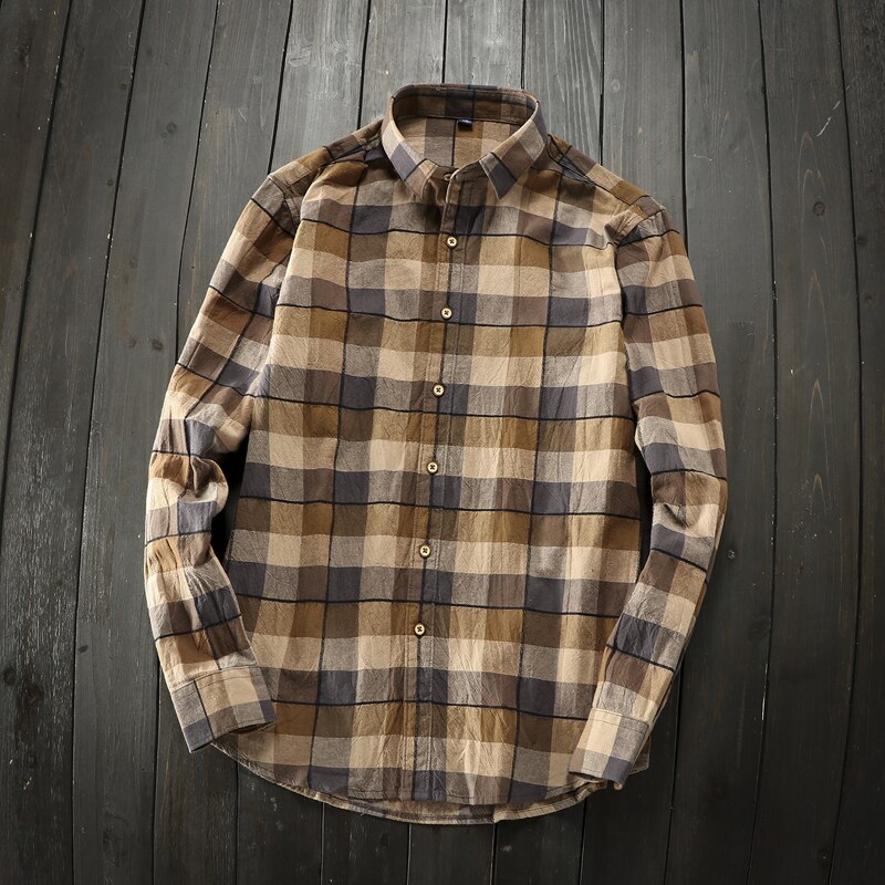Soul of tiger stil koreansk streetwear mænd oversized plaid skjorter mænd afslappet bomuldstoppe efterår vintage tøj: 002 / Xl