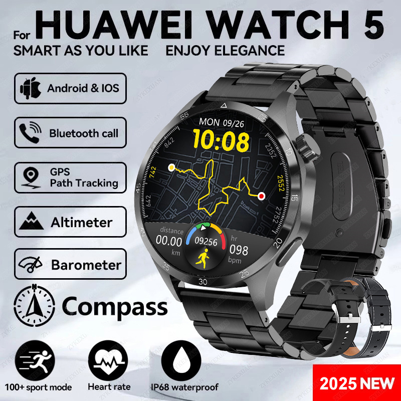 2025 novo para huawei relógio 5 pro relógio inteligente masculino tela amoled nfc gps bússola freqüência cardíaca à prova dwaterproof água bluetooth chamada smartwatch: MULTI