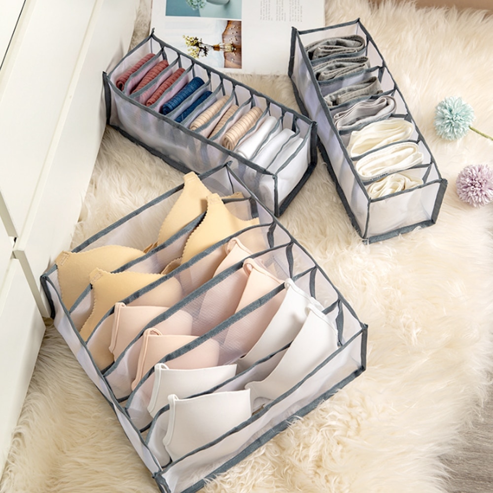 Opvouwbare Ondergoed Opbergdoos Met 6/7/11 Compartimenten Nylon Divider Doos Sokken Bra Underpants Garderobe Drawer Closet Organizer #