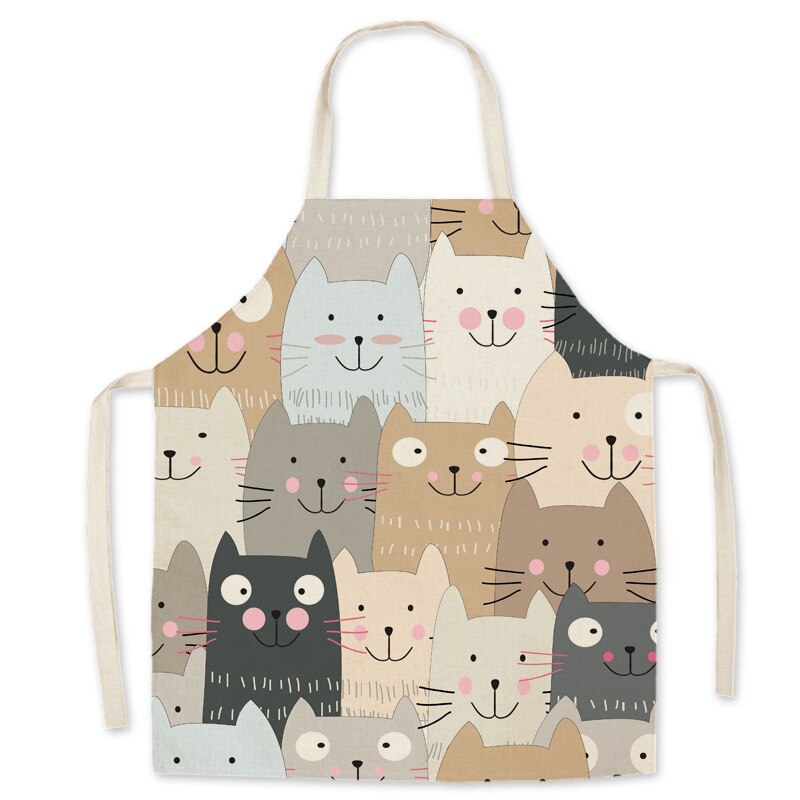Delantal de cocina con dibujos animados para padres e hijos, sin mangas, de lino y algodón, Unisex, para hornear: NO.6 / 68x55cm adult size